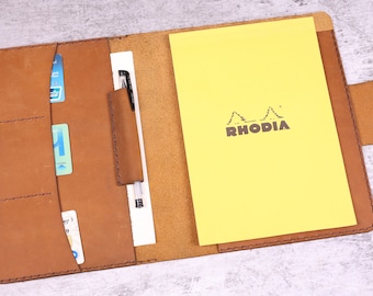 Portefeuille personnalisé de housses en cuir en détresse pour rhodia pad No 16 A5 taille / 5.8x8.3 « / avec porte-stylo, marron clair #RH-2