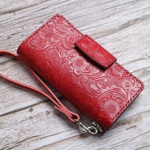 Funda tipo cartera para Samsung Galaxy S25 Edge, S25 Ultra, S24 FE, S24+, S23 FE, S23 Ultra, S22 Ultra, de piel grabada con monograma, hecha a mano.