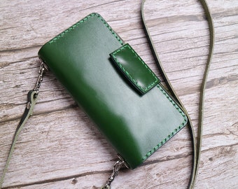 Funda de cuero genuino para Pixel 10a, 10 Pro XL, 10, 10 Pro, 9a, 9 Pro XL, 9 Pro 9. Funda tipo bandolera verde cosida a mano. Cartera de cuero 5CGPI04.