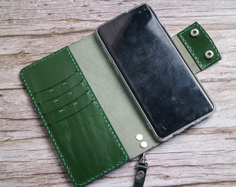 Crossbody Strap Pixel 9a 9 Pro XL 9 Pro 9 Leather Wallet Case Handstitched Genuine Leather Green 5CGPI04