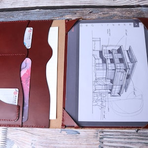 Estuche Boox Note Air 4 C hecho a mano BOOX Go 10.3 Estuche organizador tipo folio BOOX Palma2 Estuche para bolígrafo BOOX Go Color 7 Cuero genuino castaño 5TCGBX