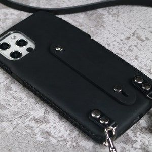 Crossbody strap Handmade phone Case Pixel 9a,9 Pro XL,9Pro,8a/7a/7 Pro/8 Pro/Slim Case Minimalist Case Full Leather Full Grain Leather Black