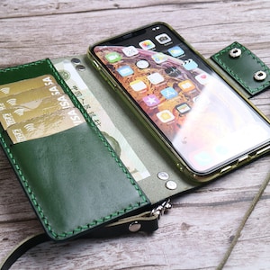 Funda de piel auténtica para iPhone 16e, 16 Pro Max, 16 Plus, 16 Pro, 15 Pro, 14, personalizada, color verde, n.° 09