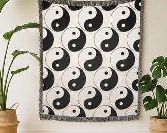 Yin Yang gewebte Baumwolldecke: Zen Meditation Dekor, spirituelles Geschenk