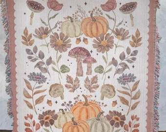 Woven Cotton Fall Wall Tapestry Blanket: Farmhouse Pumpkin Spice Decor - Gift for Autumn Decor Lovers