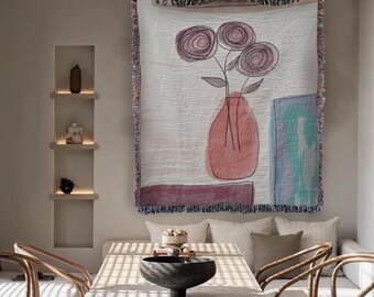 Couvertures tissées pour canapé, art floral, couverture pour mur, oeuvre d'art abstrait, décoration moderne pour chambre à coucher, maison minimaliste, maison contemporaine, cadeau de Noël