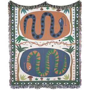 Snake Woven Blanket : Snake Wall Tapestry, Jungle Throw Blanket, Tropical Home Decor, Boho Snake Bedding, Boho Picnic Throw, Boho Home Decor