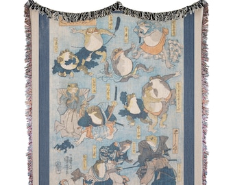 Kabuki Frogs Tapestry Blanket: Vintage Japanese Ukiyo-e Art