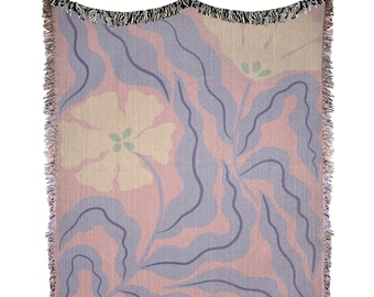 Pastel Floral Woven Cotton Blanket: Danish Decor Throw