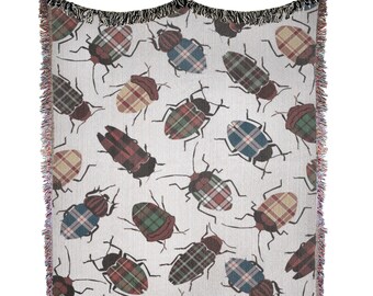 Beetle Woven Blanket Beetle Plaid Pattern Dark Academia Decor Cottagecore Aesthetic Farmhouse Maximalist Unique Bedding Gift Home Quirky