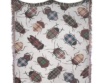 Beetle Woven Blanket Beetle Plaid Pattern Dark Academia Decor Cottagecore Aesthetic Farmhouse Maximalist Unique Bedding Gift Home Quirky