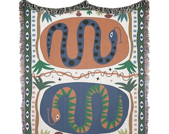 Snake Woven Blanket : Snake Wall Tapestry, Jungle Throw Blanket, Tropical Home Decor, Boho Snake Bedding, Boho Picnic Throw, Boho Home Decor