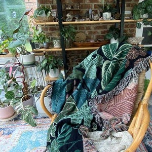 Plant Mom Gift | Plant Lover Gift | Gift For Wife Mother'S Day | Botanical Mothers Day Gift | Green Large Blanket | Tropical Throw Blanket image 1
