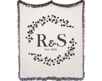 Fifth Anniversary Gift Blanket, Custom Couple Initials Throw, Cotton Anniversary Gift Tapestry Blanket, Custom Special Gift for Newlyweds