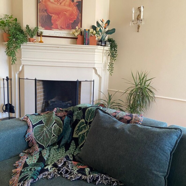 Plant Mom Gift | Plant Lover Gift | Gift For Wife Mother'S Day | Botanical Mothers Day Gift | Green Large Blanket | Tropical Throw Blanket image 5