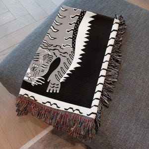 Tiger Tapestry: Black & White Cotton Woven Wall Hanging image 5