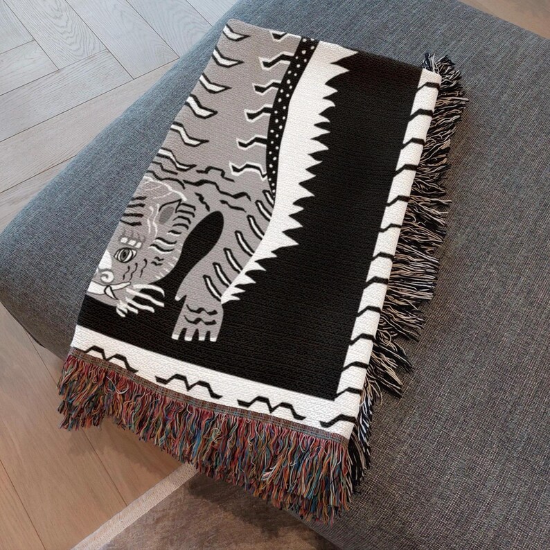Tiger Tapestry: Black & White Cotton Woven Wall Hanging image 5