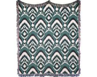 Ikat Throw Blanket | Bohemian Throw Soft | Woven Cotton Throw, Cozy Couch Blanket, Ethnic Decorative Bedspread, Bohemian Eclectic Home Decor