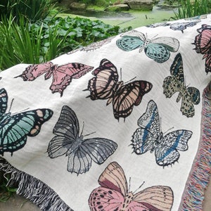 Butterfly Throw Blanket, Butterflies Blanket, Butterflies Throw, Insect Throw, Botanical Blanket, Cute Woven Throw, Art Cotton Woven Blanket
