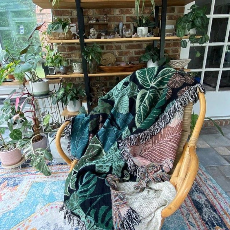 Plant Mom Gift | Plant Lover Gift | Gift For Wife Mother'S Day | Botanical Mothers Day Gift | Green Large Blanket | Tropical Throw Blanket image 1