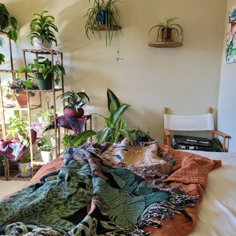 Plant Mom Gift | Plant Lover Gift | Gift For Wife Mother'S Day | Botanical Mothers Day Gift | Green Large Blanket | Tropical Throw Blanket image 3