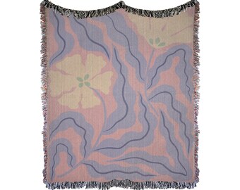 Abstract Floral Woven Blanket, Pastel Rainbow Decor
