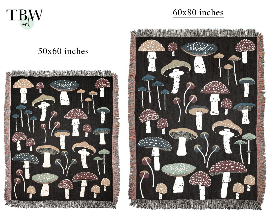 Mushroom Throw Blanket Mushroom Tapestry Mushroom Blankets Etsy