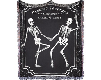 Custom Skeleton Blanket, Skull Lovers Blanket, Personalized Skull Couple Throw, Skeleton Couple Tapestry, Goth Custom Gift Idea, Valentines