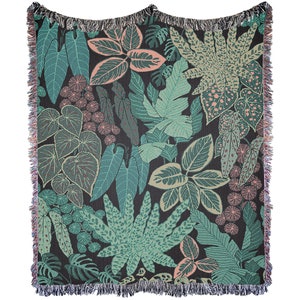 Botanical Throw Blanket, Botanical Tapestry, Plants Blanket, Leaves ...