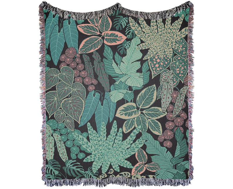 Botanical Throw Blanket, Botanical Tapestry, Plants Blanket, Leaves Blanket, Cute Summer Bedspread, Woven Throw, Cute Picnic Blanket image 10