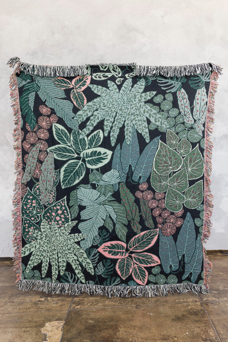Botanical Throw Blanket Botanical Tapestry Plants Blanket Etsy