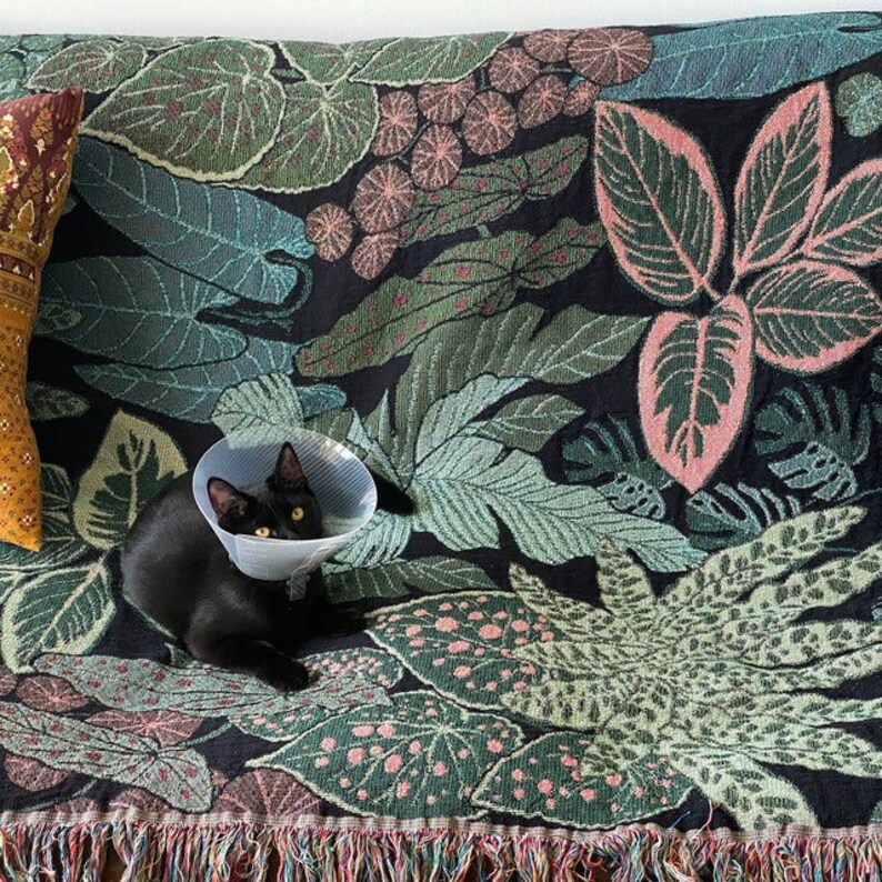 Plant Mom Gift | Plant Lover Gift | Gift For Wife Mother'S Day | Botanical Mothers Day Gift | Green Large Blanket | Tropical Throw Blanket image 9
