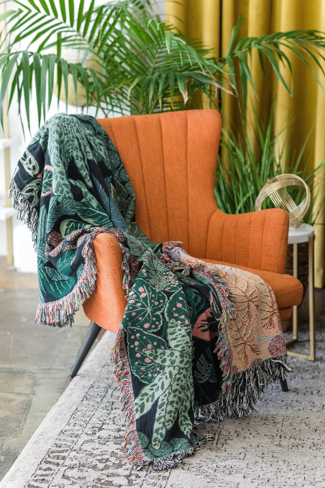 Botanical Throw Blanket, Botanical Tapestry, Plants Blanket, Leaves ...