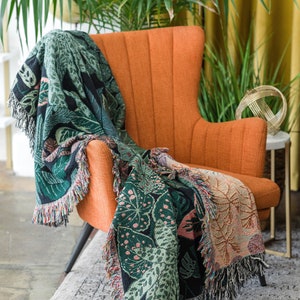 Botanical Throw Blanket, Botanical Tapestry, Plants Blanket, Leaves ...