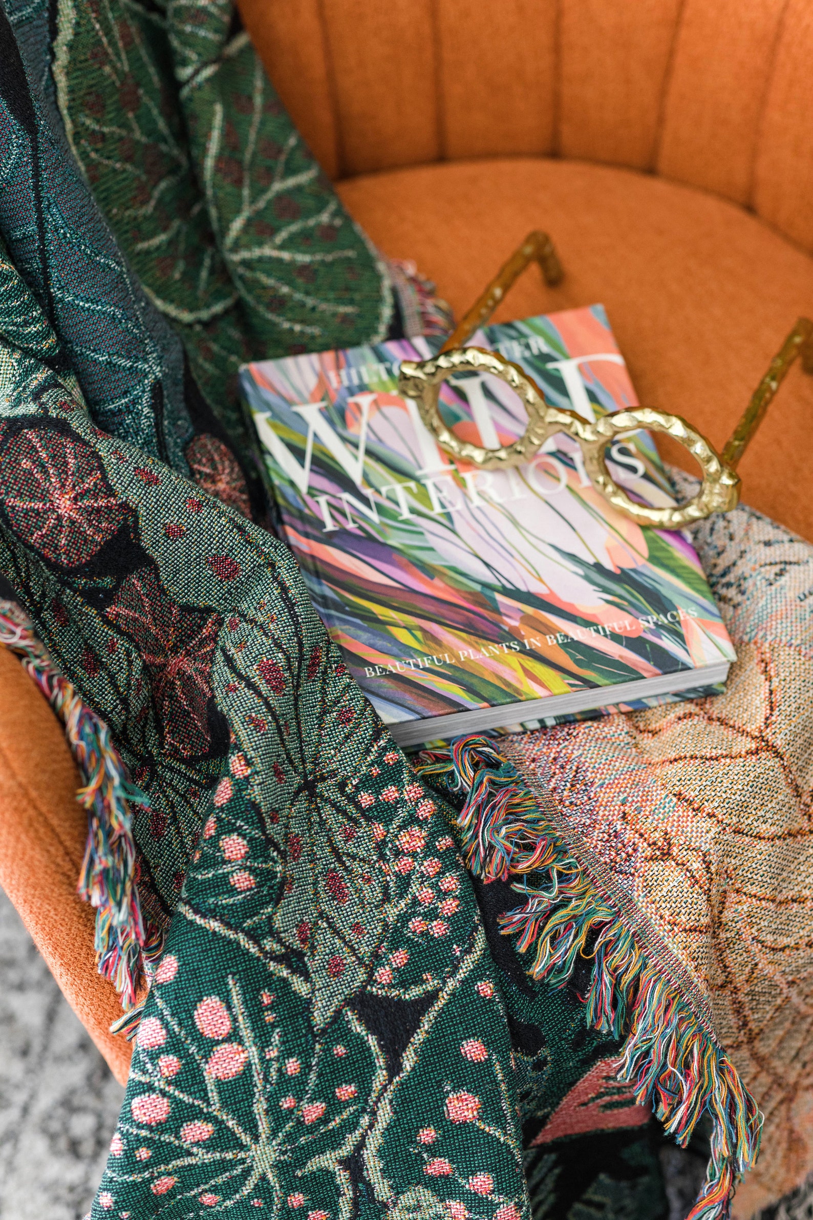 Botanical Throw Blanket, Botanical Tapestry, Plants Blanket, Leaves ...