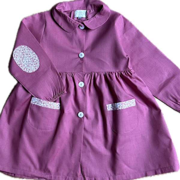 Blouse tablier d'école Violette rose framboise personnalisée