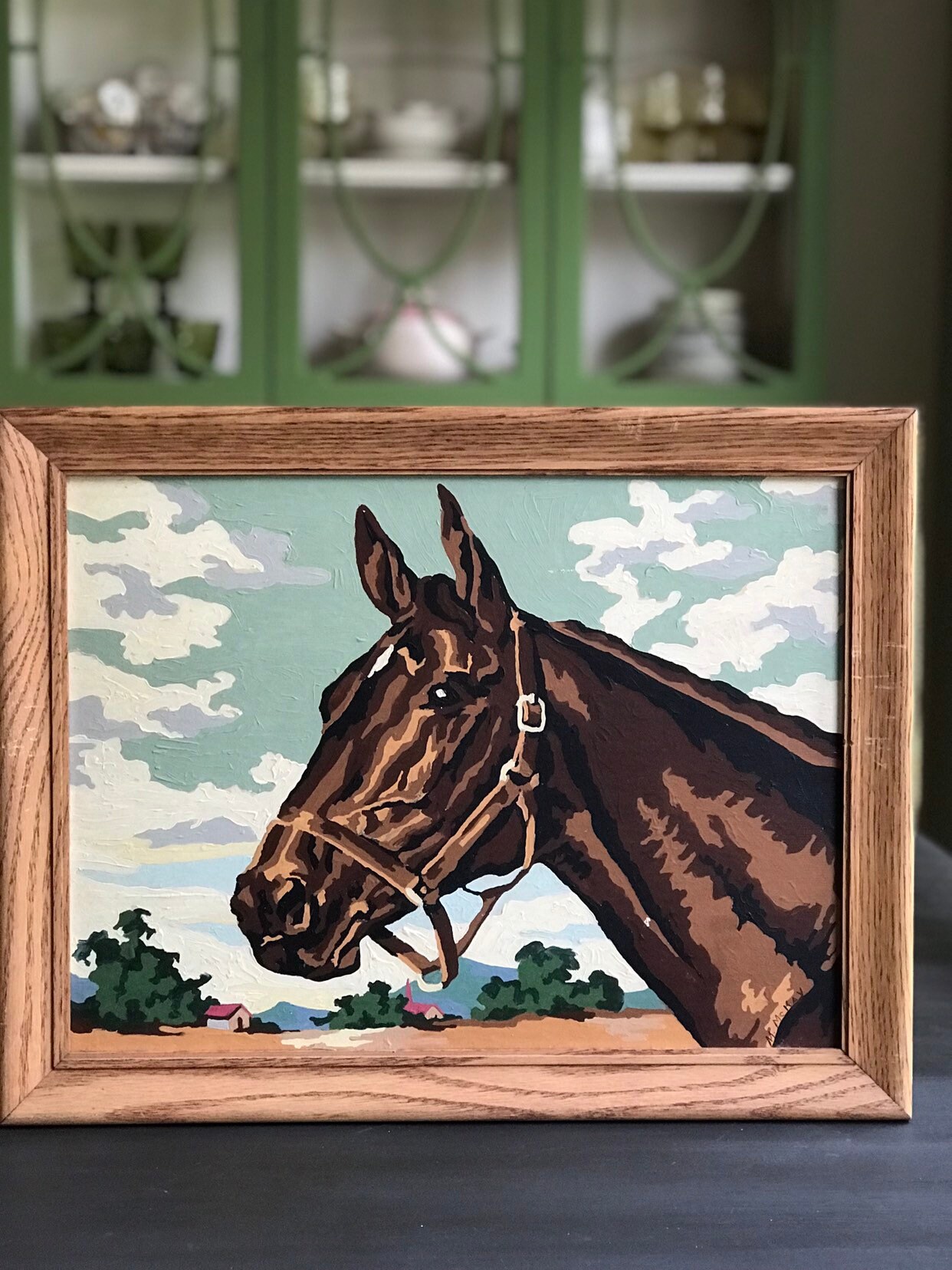 vintage paint by number framed horse equine countryside farmhouse barn