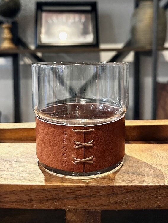 Personalized Leather-Wrapped Whiskey Glass - 12 oz