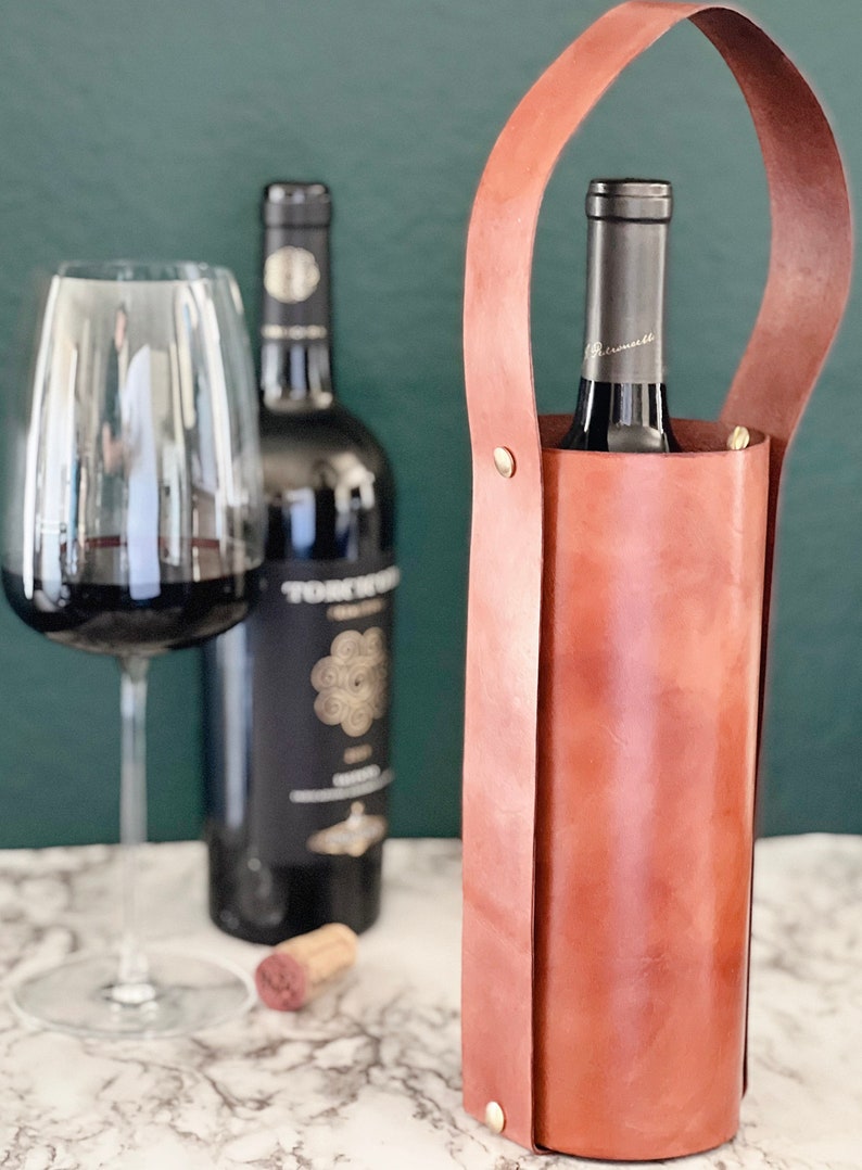 Leather Wine Bottle Carrier Etsy