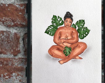 Impression d'art végétal positif pour le corps | Femme noire | Monstère | Grande taille | Grosse féministe | Amour de soi | Cadeau