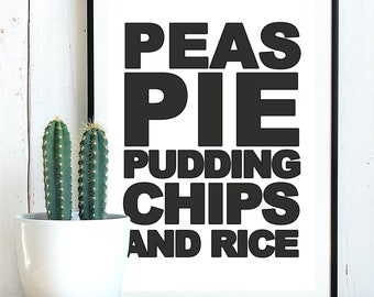 Peas, Pie, Pudding, Chips & Rice | Kitchen Sign | Bucketheads | Gallery Wall | Wall Art | Home Decor | Funny