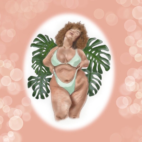 Body Positive Plant Art Print | Black Woman | Monstera | Plus Size | Fat Feminist | Self Love | Gift