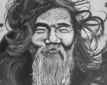 Black & White Portrait of Bearded Man | Painting | Gallery Wall | Wall Art | Home Decor