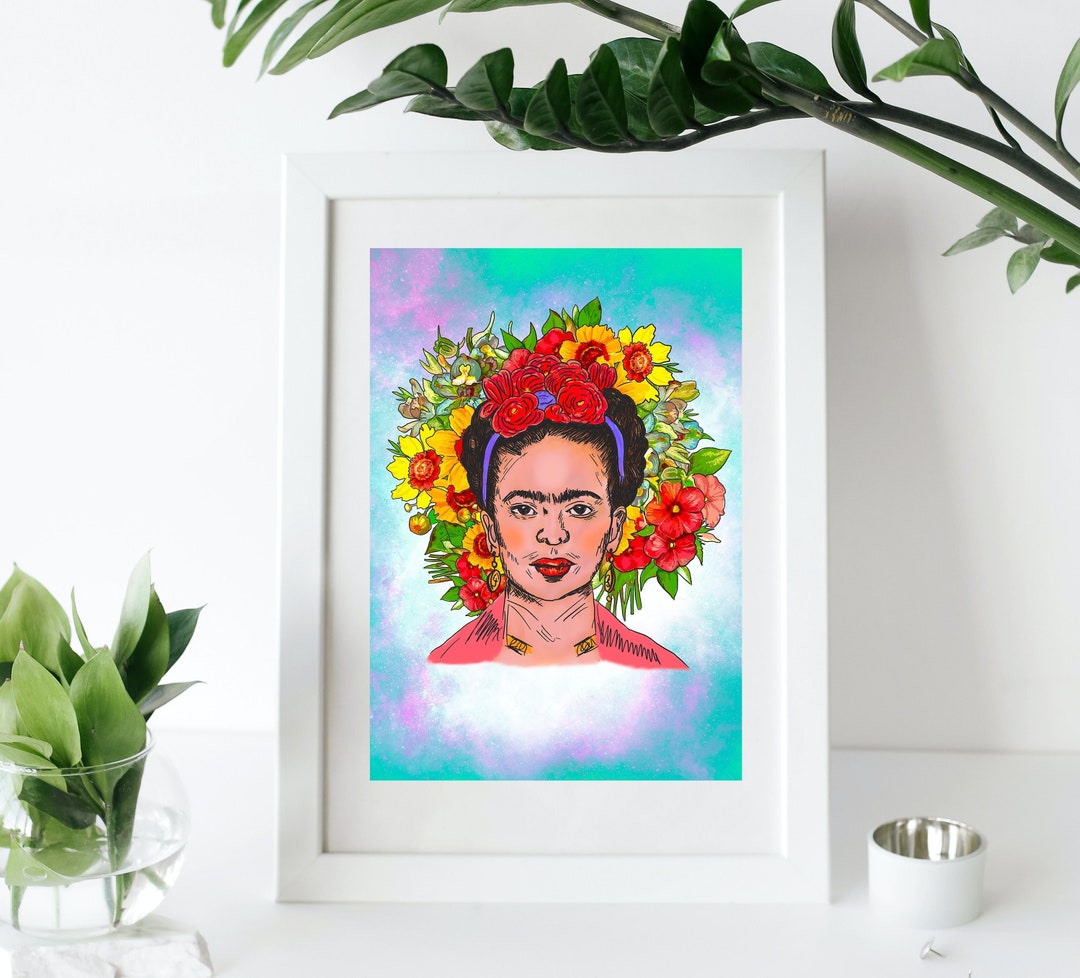 Frida Kahlo Portrait Art Print Poster Floral Gallery Wall Wall Art Home ...