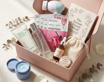 Curated Skincare Gift Box | Korean Beauty Inspired Routine Kit | Includes Educational Guide & Skincare Tools