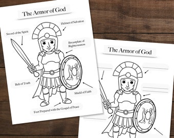 Manualidad imprimible de la Armadura de Dios para la Escuela Dominical / Hojas para colorear de la Biblia para preescolar y primaria / Dibujos para colorear de la Armadura de Dios (Descarga digital)