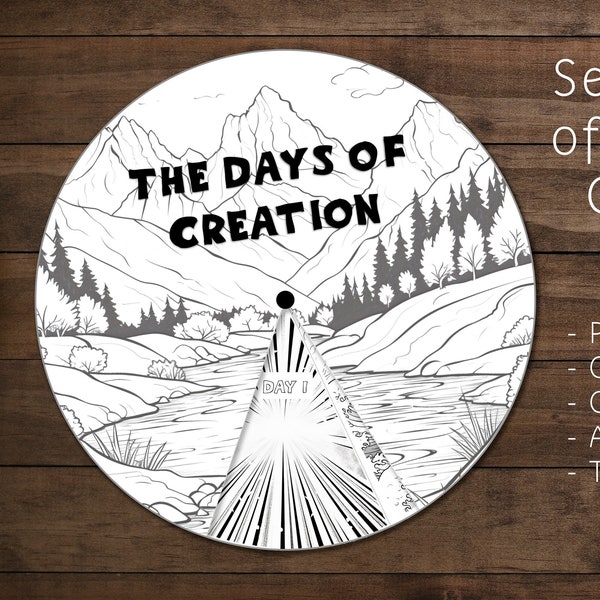 Days of Creation Circle Wheel Craft Activity | Digital Worksheet | Coloring Page for Bible Class and Sunday School | Genesis 1 | Creationism