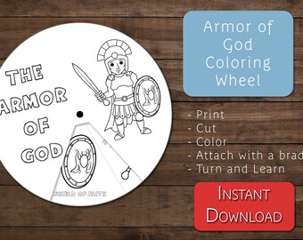 Manualidad imprimible de la Armadura de Dios para la escuela dominical / Dibujos bíblicos para colorear para preescolar y primaria / Dibujos para colorear de la Armadura de Dios (Descarga digital)