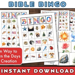 Days of Creation Bingo Game | Sunday School Bingo | Bible Class Bingo | Genesis 1 | Bible Bingo | Instant Download | 6 Days of Creation Game