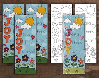 JOY Jesus First Ourself Last and Other In Between Bookmark Craft Sunday School Bible Bookmark Coloring Printable Downloadable Joy of Giving